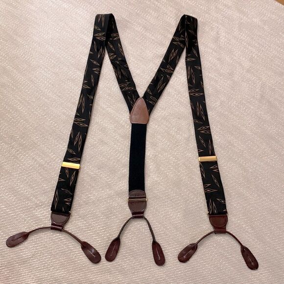 SUSPENDERS Made in Germany geometric pattern Y elastic back black/brown leather - Picture 7 of 7